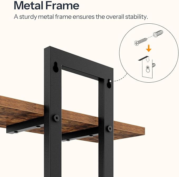 HOOBRO Floating Shelves, Set of 2 Wall Shelves, 3-Tier Wall Mounted Storage Shelves, Hanging Bathroom Shelves, for Living Room, Bedroom, Bathroom, Kitchen, Rustic Brown and Black BF31BJP201