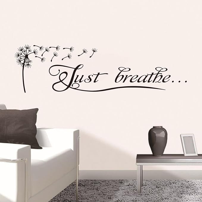 Yoga Quotes Wall Decals for Bedroom: Zen Home Meditation Vinyl Art Wall Stickers for Living Room Bathroom - Just Breathe 35" X 9.8"