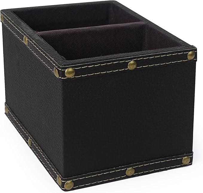 DreamsEden 2 Slots Wood Remote Control Holder Storage Box (Black)