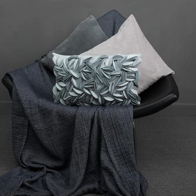 KINGROSE Handmade 3D Flower Throw Pillow Cover Home Decorative Pillow Case Soft Rectangular Cushion Cover for Sofa Couch Chair Living Room 12 x 20 Inches Solid Suede Sky Blue
