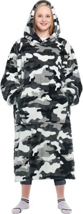 Waitu Wearable Blanket Sweatshirt Gifts for Women and Men, Warm and Cozy Giant Blanket Hoodie, Thick Flannel Blanket with Sleeves and Giant Pocket - Camo