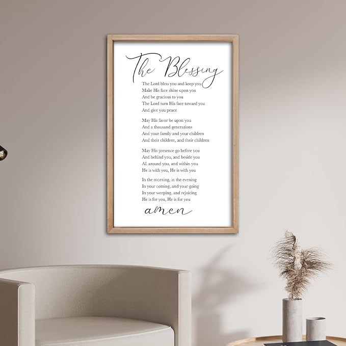 comurdyo The Blessing Bible Verse Wall Art Christian Decor for Home 16"×24" May The Lord Bless You And Keep You Scripture Sign Religious Bible Quotes Wall Decoration Wood Framed Hanging (Wood)