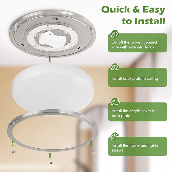 1-Pack 36W LED Ceiling Light Fixture (450W Equiv), 12IN Modern Flush Mount Ceiling Lights, Dimmable Ceiling Lamps Super Bright 3200LM, 2700K/3000K/4000K/5000K/6500K Adjustable for Bedroom Kitchen