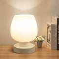 Touch Bedside Table Lamp - Modern Small Lamp for Bedroom Living Room Nightstand, Desk lamp with White Opal Glass Lamp Shade, Warm LED Bulb, 3 Way Dimmable, Simple Design