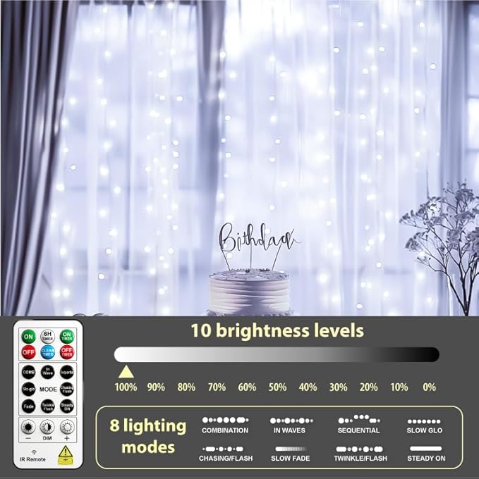 HXWEIYE 300LED Untangled Curtain Lights, 9.8x9.8Ft USB Fairy Twinkle String Lights with Remote and DIY Timer, 8 Modes Window Wall Hanging Light for Bedroom Dorm Backdrop Room Decor, White