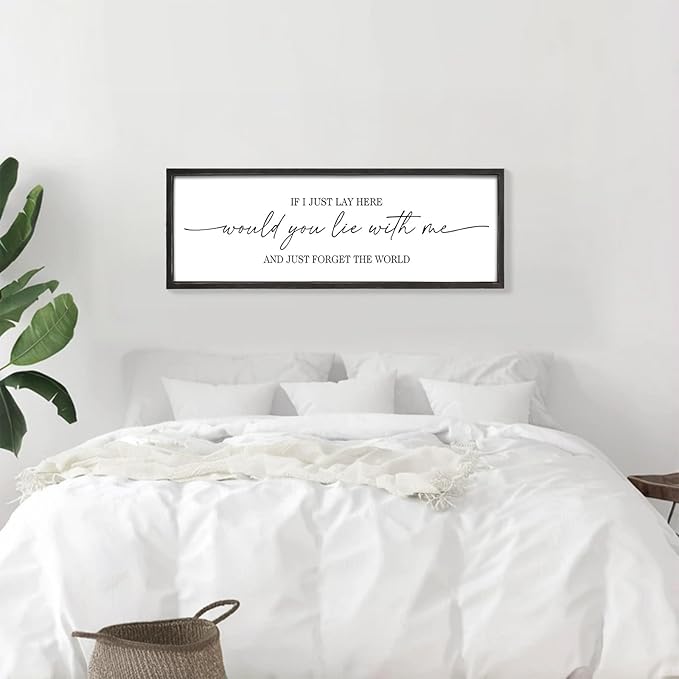 MODE HOME Farmhouse Bedroom Wall Art Above Bed with Title If I Just Lay Here Would You Lie With Me, Large Framed Wall Sign for Master Bedroom Wall Decor, Rustic Wall Art for Home Decor 42 x 15 Inch