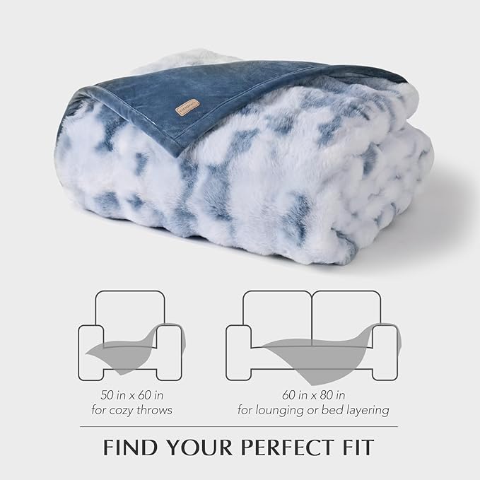 EverGrace Ultra Soft Luxury Fluffy Faux Rabbit Fur Throw Blanket, Thick Warm Bubble Throw for Bed, Cozy Plush Reversible Blankets for Couch, Chair, Sofa, Cloud Blue, 50x60 Inches