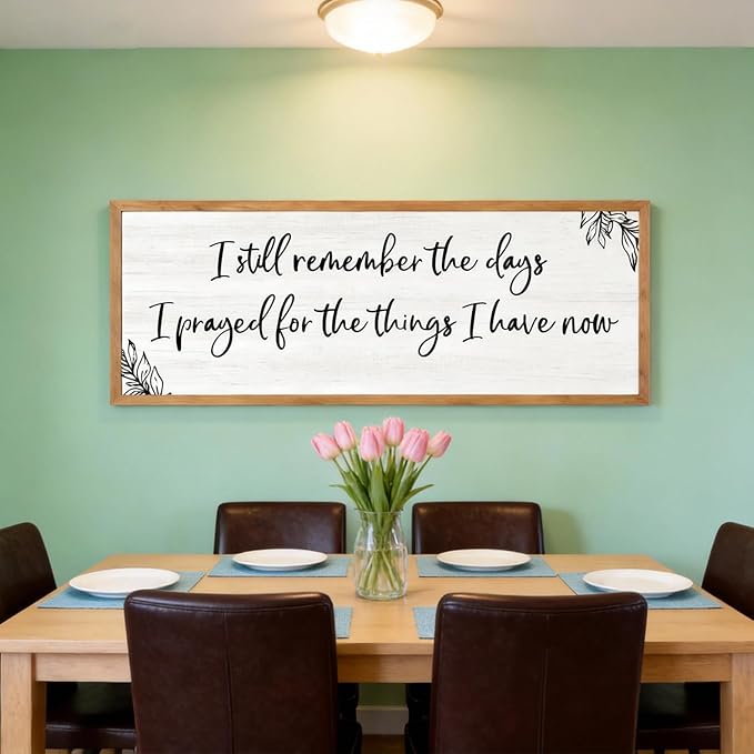 I Still Remember the Days Framed Wall Art - 40x15 Inch Wooden Inspirational Quote Sign, Gratitude & Faith-Inspired Home Decor for Living Room Bedroom Entryway, Natural