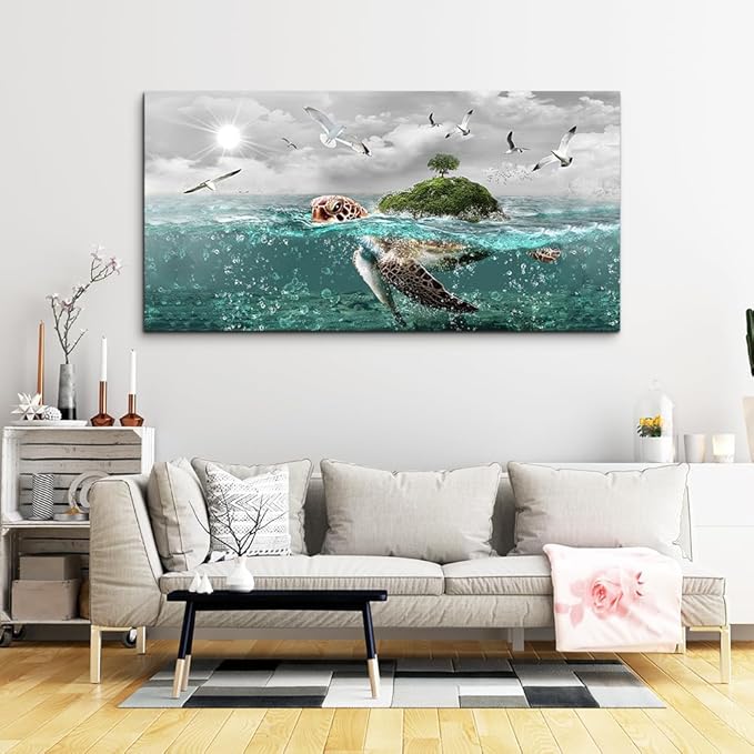 Canvas Wall Art For Living Room Large Size Wall Decor For Bedroom Artwork For Walls Pictures Sea Turtles Canvas Art Prints Bathroom Decoration Blue Ocean Paintings Ready To Hang Room Home Decorations