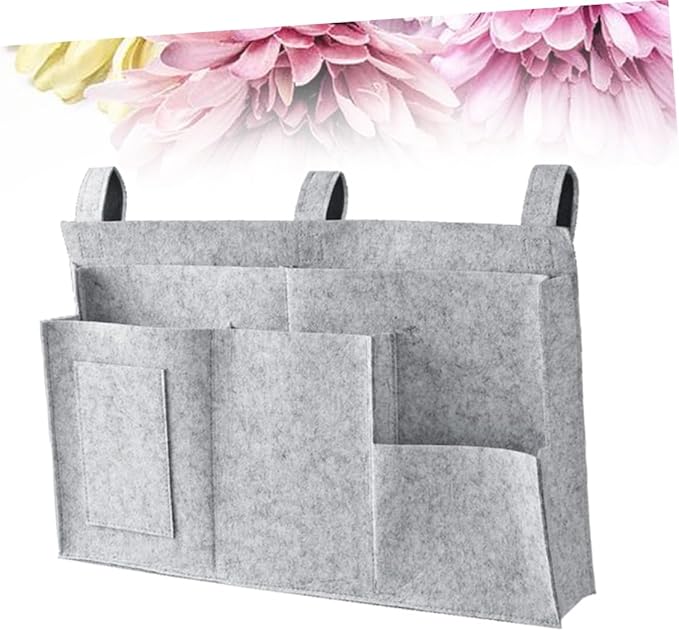 GLEAVI Felt Fabric Hanging Organizer Storage Bag for Bedside Dorm Car and Sofa Capacity with Mesh Pockets for Phone Snacks Books Chargers Easy to Attach to Bed Rails