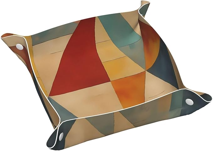 Mid Century Modern Geometric Art Tray Men's Leather Valet Parking Portable Entrance Trays Bedside Storage Box