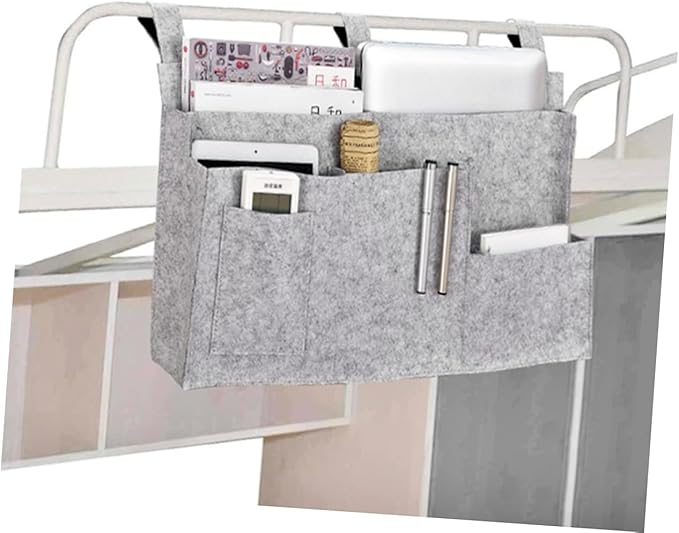 GLEAVI Felt Fabric Hanging Organizer Storage Bag for Bedside Dorm Car and Sofa Capacity with Mesh Pockets for Phone Snacks Books Chargers Easy to Attach to Bed Rails
