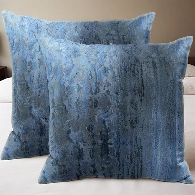 Luxurious Decorative Throw Pillow Covers, Blue Abstract Pattern, Set of 2, Square Cushion Cases for Home Decor，18x18 Pillows Linen Pillowcase