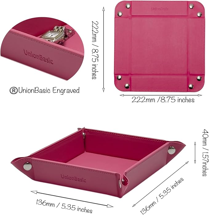UnionBasic Small Valet Tray, Jewelry Tray for Rings Watches Earrings, Entryway Catchall Caddy for Coins Keys Change, Nightstand Bedside Valet Holder, Trays for Electronic Gadgets, Roseo