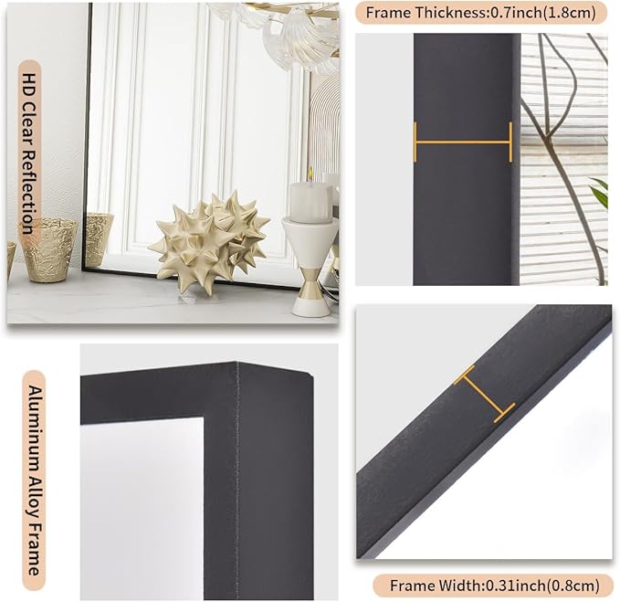 Koonmi Black Mirrors for Wall, 30x30 Inch Bathroom Mirror, Rectangular Wall Mirror for Living Room Bedroom Bathroom, Hangs Horizontally or Vertically