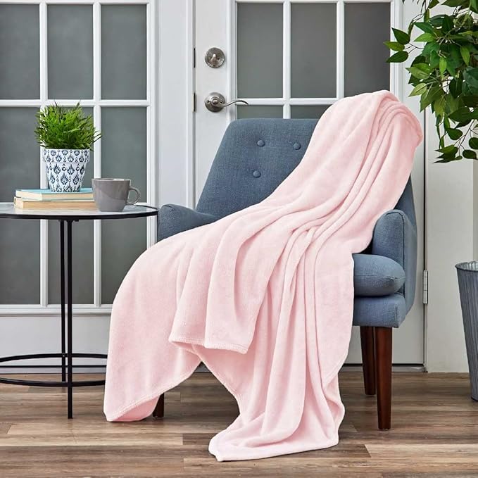 Cosy House Collection Everyday 1500 Series Fleece Blanket - Bedroom Essentials - All Season, Stays Fresh & Clean - Soft, Breathable & Skin-Friendly (Full/Queen, Pink)