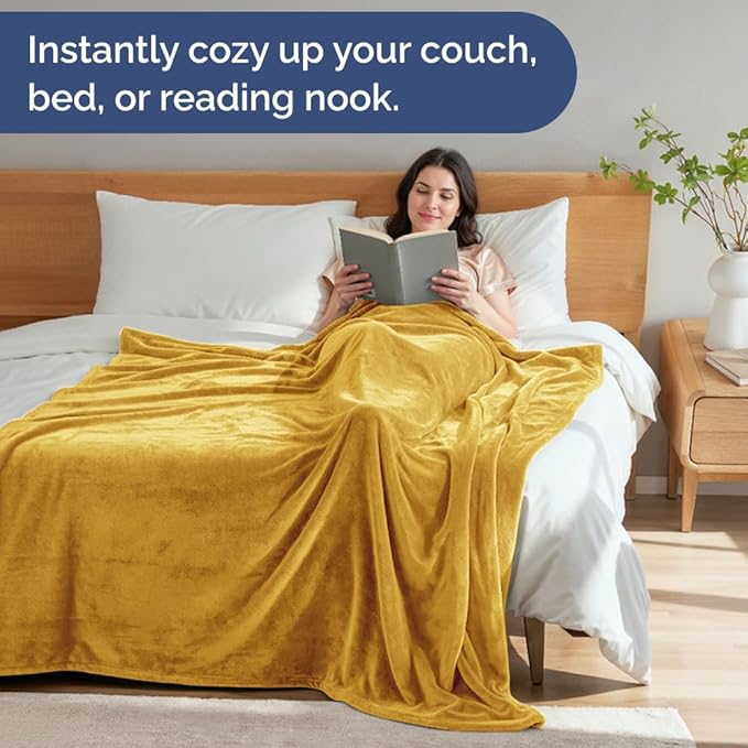 Ultra Soft Fleece Blanket King Size - Flannel Fleece Luxury King Blanket - Lightweight for Couch Bed Chair - Thick, Warm and Breathable - All Season Cozy Fuzzy, Anti-Static Microplush Bedding, Gold