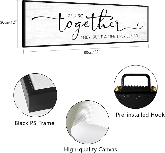And So Together They Built A Life They Loved Wall Decor 32'x12'' Couples Master Bedroom Over Bed Art Wall Decor Sign Pictures Framed Farmhouse Quotes Above Bed