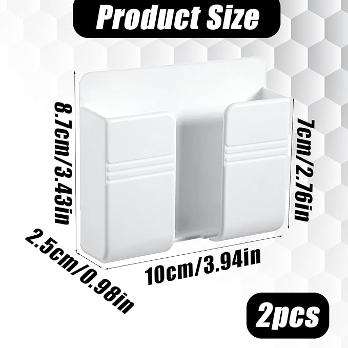 2 Pcs Wall Mount Phone Holder Self Adhesive Phone Shelf with Data Cable Receiving Hole, Charger Remote Control Storage Box, Cell Cradle Bedside Organizer Remote Control Stand for Home Office