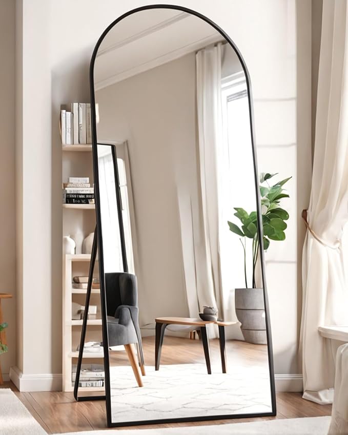 71x28 Inch Arched Floor Mirror - Full Length Black Standing Mirror for Bedroom, Living Room, Dressing - Tall Leaner Mirror with Arch Design, Wall or Free-Standing Decor