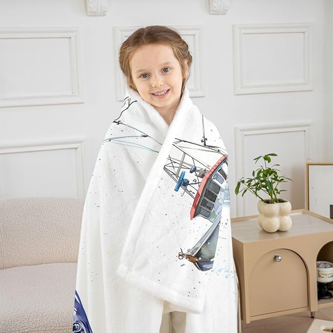 Erosebridal Marlin Swordfish Throw - Tie Dye Fleece Nautical Compass Sherpa Blanket - Fishing Theme Fuzzy Throw 50"x60" Blue Brown White