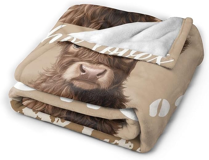 Highland Cow Throw Blanket - Soft Plush Fleece Farm Animal Bedding Blankets- Cozy Cow Print Stuff Gifts for Women Girls Kids 40"X50"