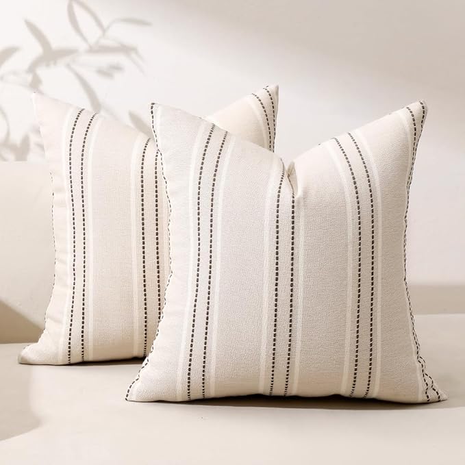 Hckot Throw Pillow Covers 22x22 Set of 2 Charcoal Pillow Covers Farmhouse Decorative Pillows Textured Linen Square Cushion Covers for Sofa Couch Bed Living Room Decor(Charcoal)