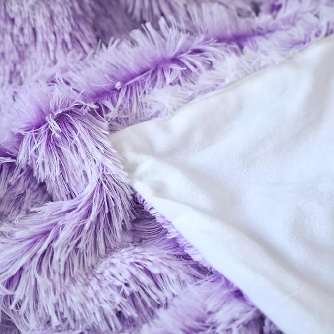 Plush Super Soft Blanket Bedding Sofa Cover Furry Fuzzy Fur Warm Throw Qulit Cozy Couch Blanket for Winter (63"x79",Violet and White)