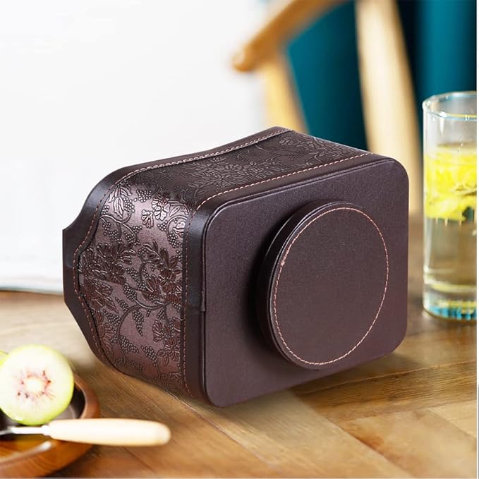 Fanousy 360° Rotating Remote Control Holder, PU Leather TV Remote Caddy Organizer Basket Storage Box with 5 Compartments for Pen, Pencil, Art Supplies, Makeup Brush, Office Desk Table Accessories