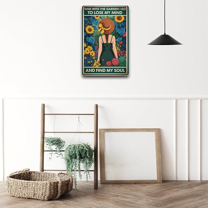 Cottagecore Garden Signs for Outside Decor Gifts Vintage Gardening Metal Tin Signs for Yard Home Garden Greenhouse Living Room Bedroom Outdoor Decor 8X12 Inch