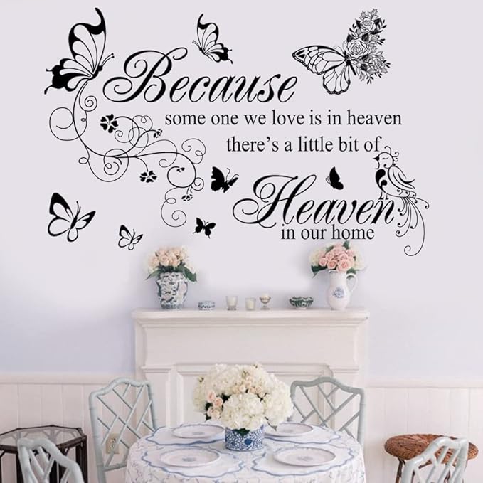 Wall Decals Inspirational Wall Saying Because Someone We Love is in Heaven Vinyl Wall Decor Peel and Stick Lettering Words Memory Wall Art Sign Wall Sticker for Living Room Bedroom Home Decor.