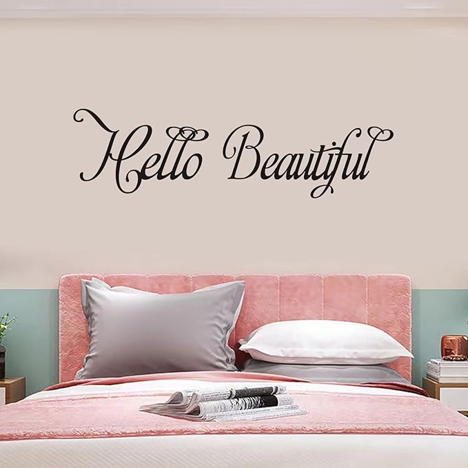 Inspirational Quotes Wall Decals for Bathroom: Mirror Women Beauty Makeup Positive Vinyl Art Wall Stickers - Bedroom Girls Room Spa Wall Decor - Hello Beautiful 35" X 9.8"