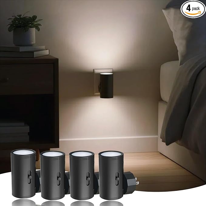 LED Night Light Plug into Wall, 0-300LM Adjustable Brightness,Light Sensor,Daylight 5000K,Dimmable Night Light for Hallway Bedroom Stairway, 4 Pack