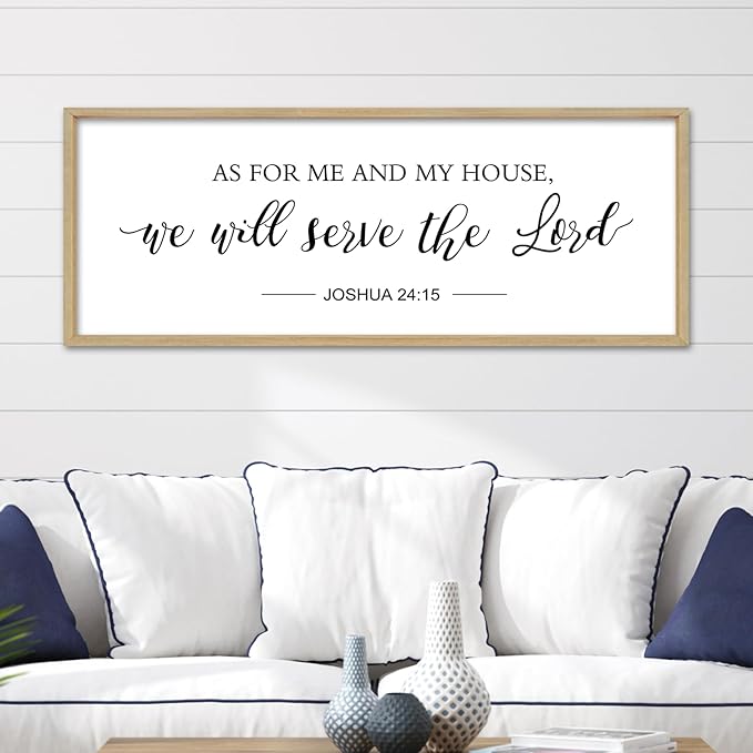 As for Me and My House We Will Serve the Lord Wall Decor 40"×15" Bible Verse Sign Christian Large Wood Framed Scripture Religious Rustic Farmhouse Wall Hanging Art (Wood)