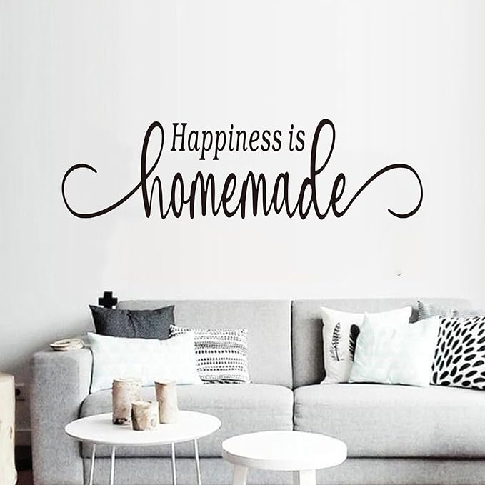 Family Wall Stickers for Living Room: Inspirational Home Quotes Vinyl Art Wall Decals for Kitchen Dining Room Bedroom Bathroom Apartment - Happiness is Homemade 35" X 9.8"