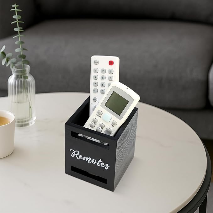 Small Remote Control Holder Wall Mount Wooden Remote Caddy Organizer for Bed Table TV Controller Box Storage Bedside Table Organizers Remotes Control Wall Holders Nightstand Accessories Black Caddy