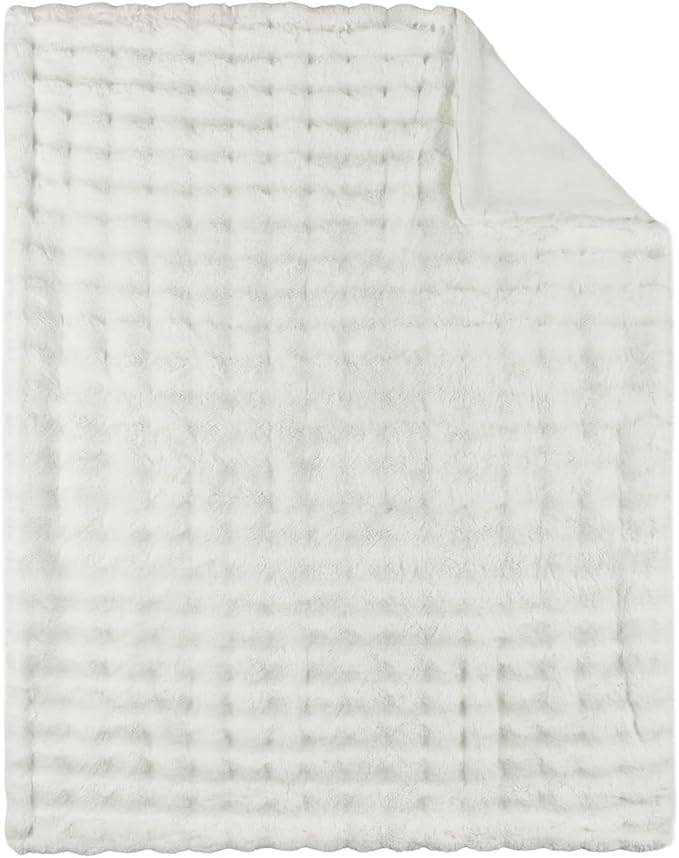 Lotus Karen Faux Fur Blanket - Cream White Twin Size, Big Bubble Rabbit Fluff, 60x80 Inches