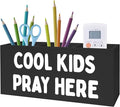 Christian Pen Pencil Crayon Holder for Kids Boys, Cool Kids Pray Here Bible Verse Pencil Pen Holder Organizer for Toddler Boys Room Bedroom Desk Accessories,Room Bedroom Decor