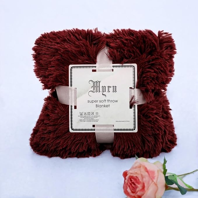 MYRU Plush Blanket Bedding Sofa Cover Furry Fuzzy Fur Warm Throw Quilt Cozy Couch Blanket for Winter (63 x 79 Inch,Wine Burgundy Red)