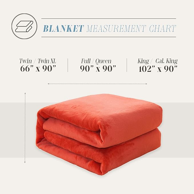 Elegant Comfort Luxury Velvety Feel Blanket, All-Season Lightweight Blanket, Ultra Plush, Soft, Cozy-Fuzzy Flannel Fleece for Couch, Sofa, Bed, Travel, Solid Design, Twin/Twin XL, Coral