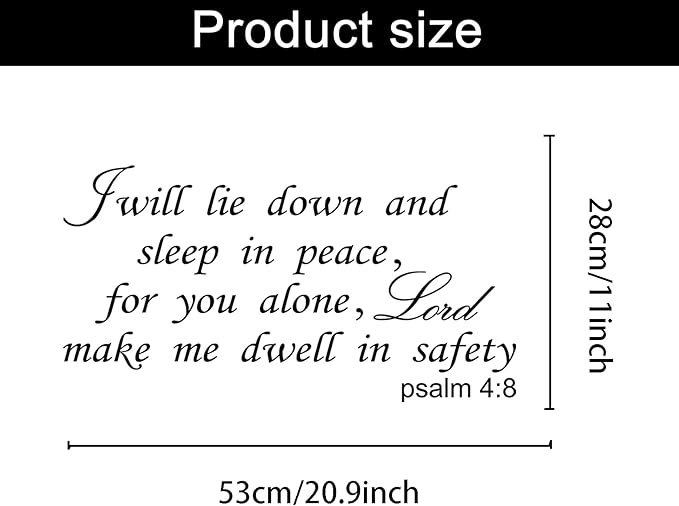 I Will Lie Down and Sleep in Peace for You Alone Lord Make Me Dwell in Safety Wall Decals Bible Verse Religious Quotes Scripture Bedroom Christian Home Art Decor Vinyl Stickers
