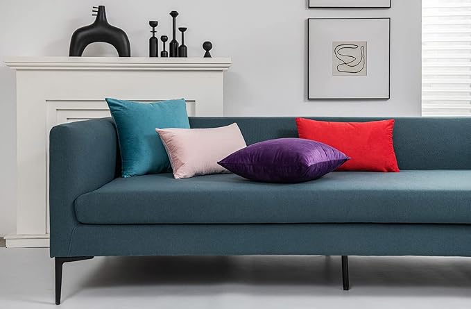 DEZENE Euro Sham Covers 24x24 Turquoise: Pack of 2 Cozy Soft Velvet Square Modern Luxury Decorative Throw Pillow Cases for Sofa Couch Living Room Bed Home Decor