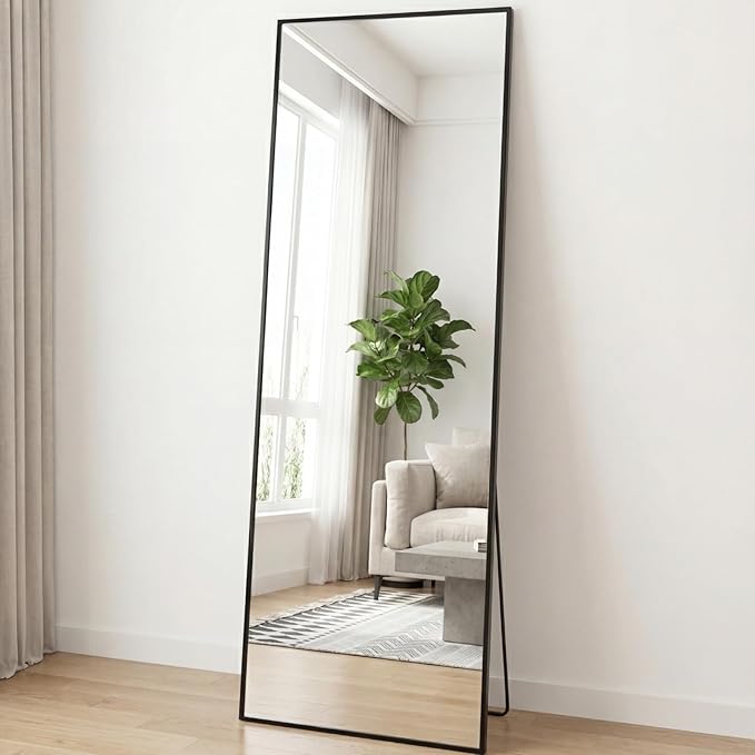 DUMOS Full Length Mirror 19"x 58.5" for Bedroom, Full Body Mirror with Stand, Hanging or Leaning for Wall, Aluminum Alloy Thin Frame Floor Standing for Living Room, Long, Black