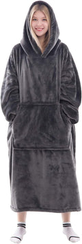 Waitu Wearable Blanket Sweatshirt Gifts for Women and Men, Warm and Cozy Giant Blanket Hoodie, Thick Flannel Blanket with Sleeves and Giant Pocket - Dark Gray