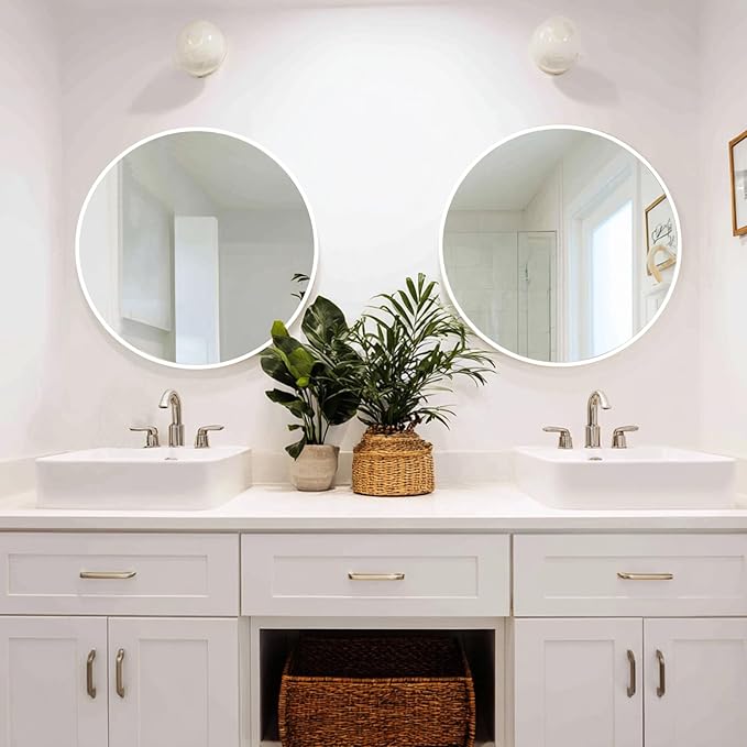White Round Mirror 24 inch, 2 Pack White Circle Mirror, Round Bathroom Mirrors Metal Frame for Bathroom, Bedroom, Living Room, Hallway.