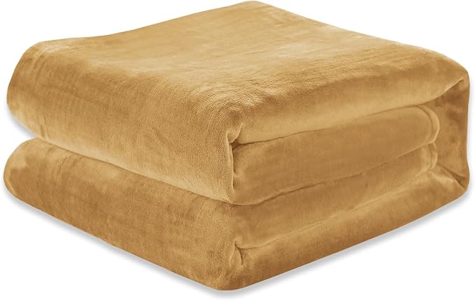 Elegant Comfort Luxury Velvety Softness Fuzzy Plush Micro-Velour Ultra-Soft Blanket, Twin/Twin XL, Gold-Yellow