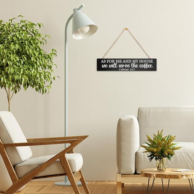 AGMDESIGN As For Me and My House We Will Serve The Coffee Wood Sign, Coffee Lover Gifts, Kitchen Dining Room Wall Decor for Shelf Desk Door, Farmhouse Living Room Cafe Restaurant Hanging Wooden Plaque