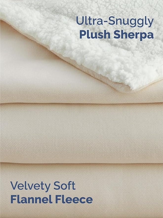 Sherpa Fleece Blanket Twin Size - Reversible Sherpa Fleece Twin Blanket - Super Soft Double Sided for Bed, Sofa, Couch - Thick, Warm, Fuzzy and Plush - Luxurious Bedding for Winter - Ivory, 60" x 80"