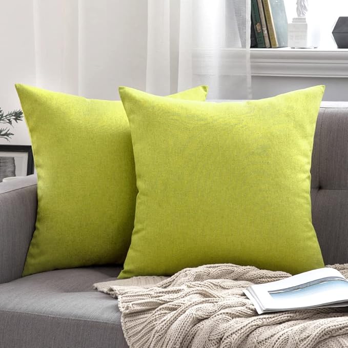 MIULEE Pack of 2 Decorative Outdoor Solid Waterproof Throw Pillow Covers Spring Faux Linen Garden Farmhouse Cushion Cases for Summer Patio Tent Balcony Couch Sofa 16x16 Inch Green