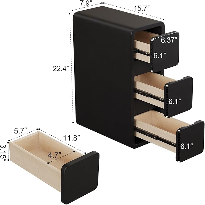 AQIMUELE Narrow Bedside Table,Narrow Night Stand with Drawers,Small Night Stand with Leather Surface for Bedroom
